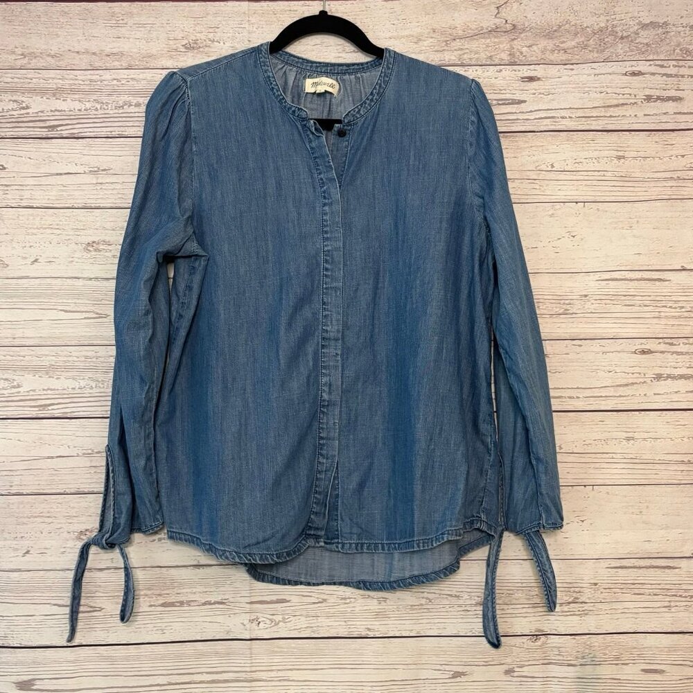 Madewell Classic Chambray‎ Denim Button Down Tie-Sleeve Shirt Women's Size Med
